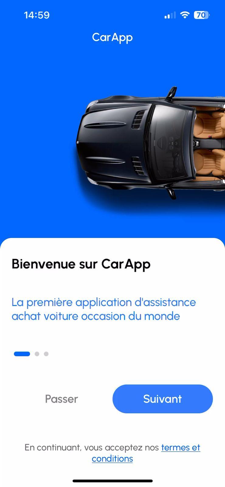Capture d'écran de l'application mobile CarAI